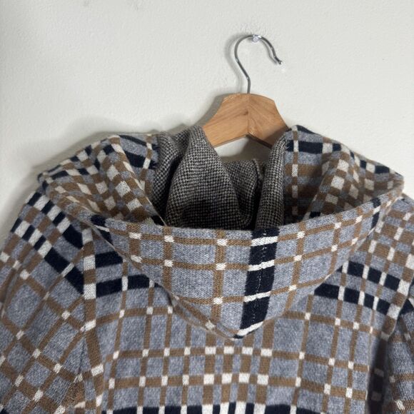 Field Flower Coat Womens XS S Brown Gray Plaid 100% Wool Hooded Jacket Pockets - Picture 11 of 13
